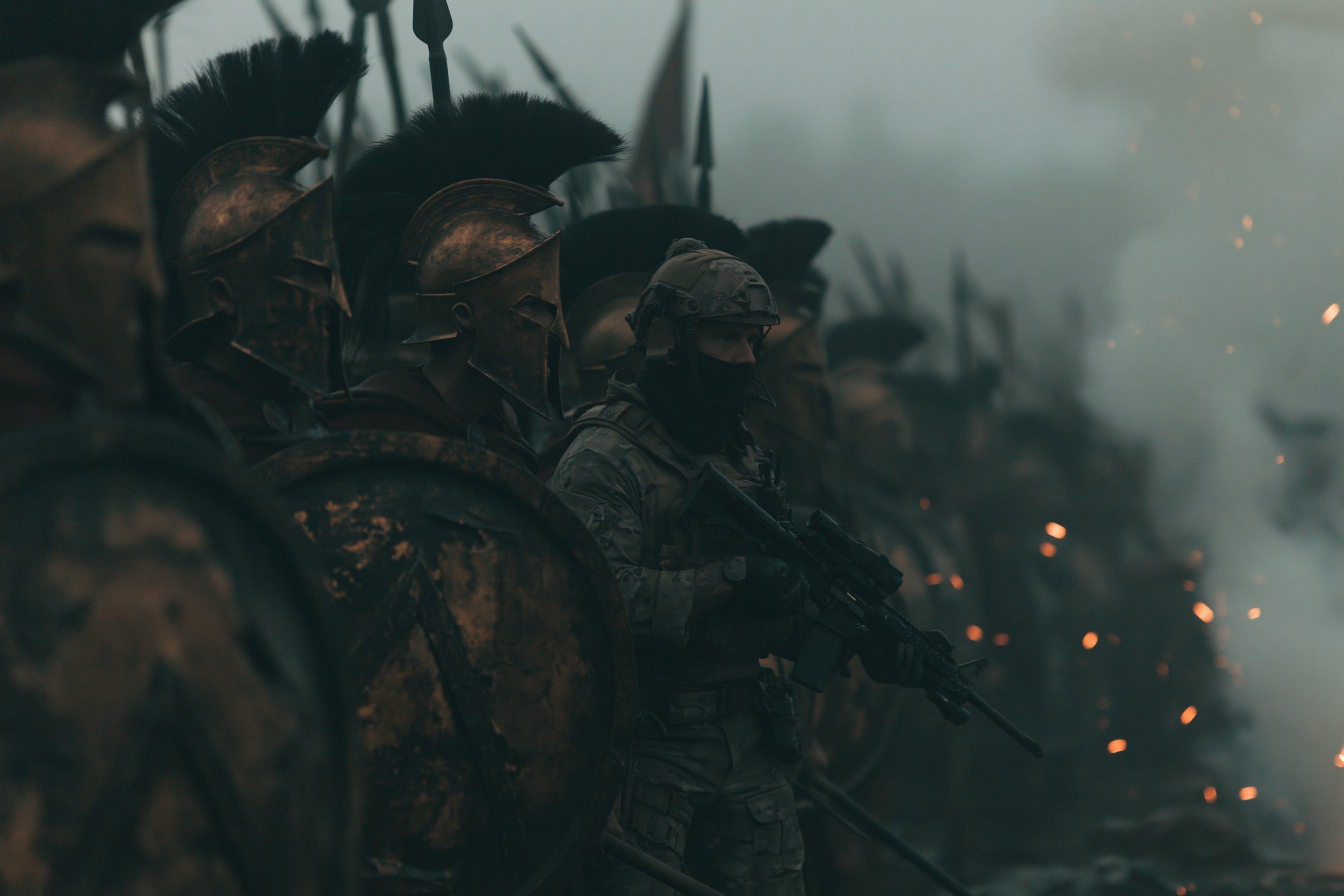 Dead Ace Co. — operator among a Spartan phalanx in the fog